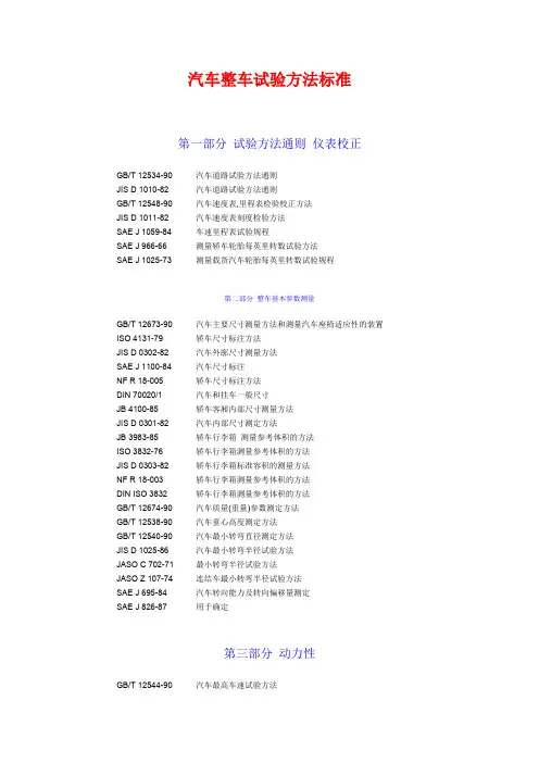 汽车整车试验方法标准