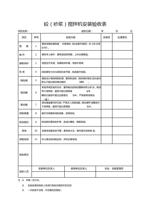砼(砂浆)搅拌机安装验收表