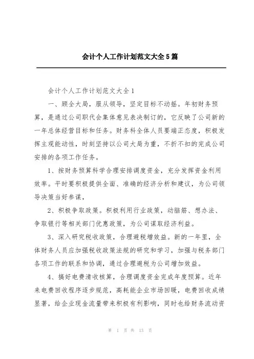 会计个人工作计划范文大全5篇