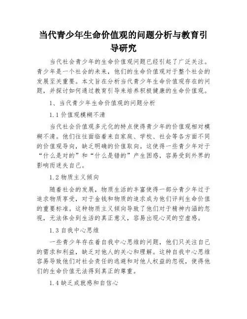 当代青少年生命价值观的问题分析与教育引导研究