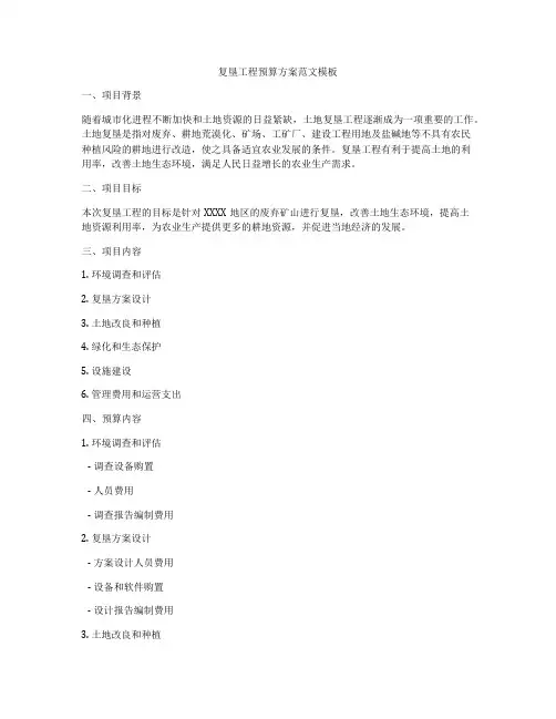 复垦工程预算方案范文模板