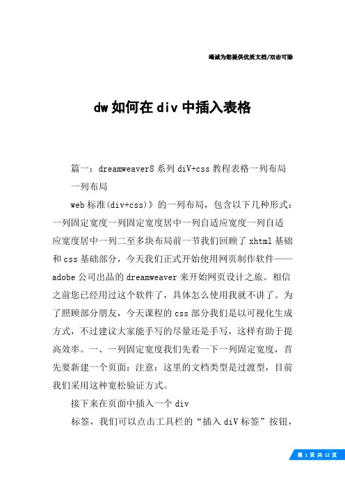 dw如何在div中插入表格