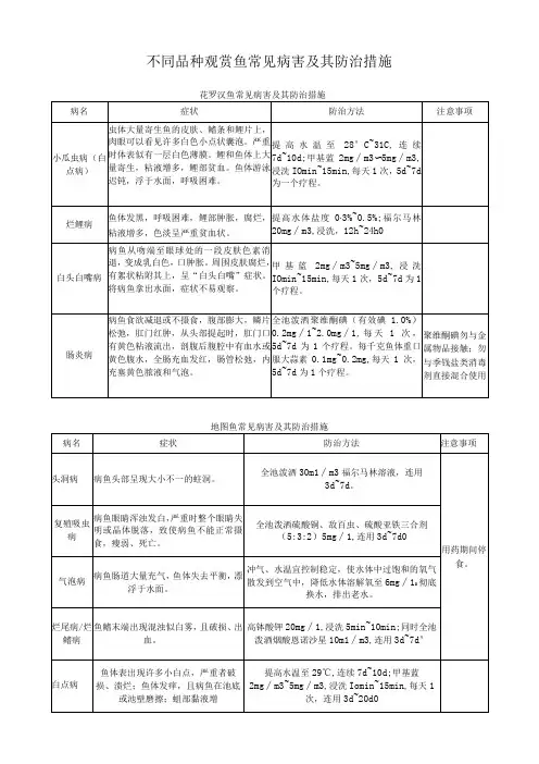 不同品种观赏鱼常见病害及其防治措施