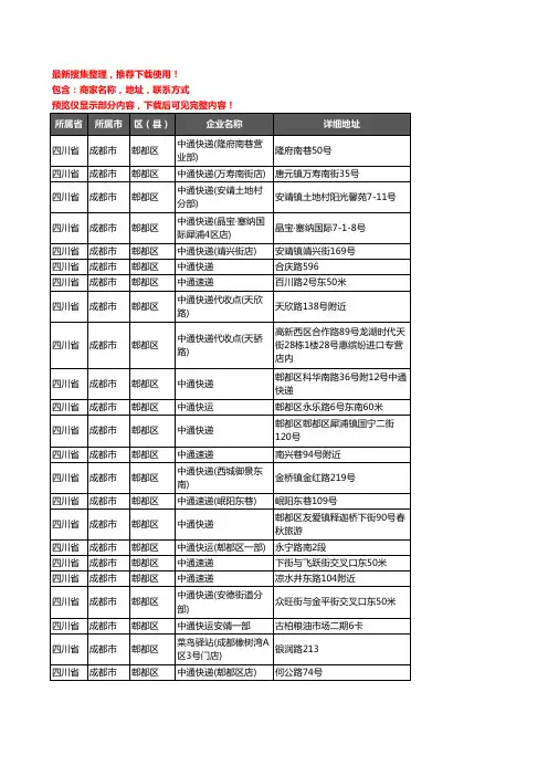 新版四川省成都市郫都区中通快递企业公司商家户名录单联系方式地址大全79家