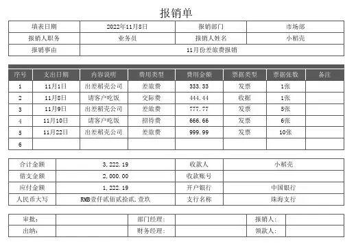 报销单模板