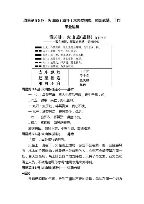 周易第56卦：火山旅（旅卦）求恋爱姻缘、婚姻感情、工作事业运势