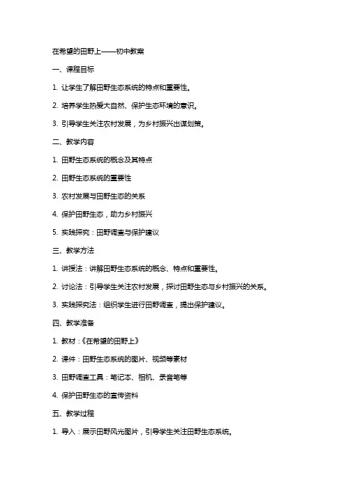 在希望的田野上的初中教案