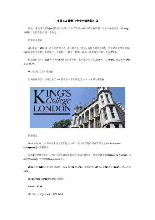 英国KCL最热门专业申请数据汇总