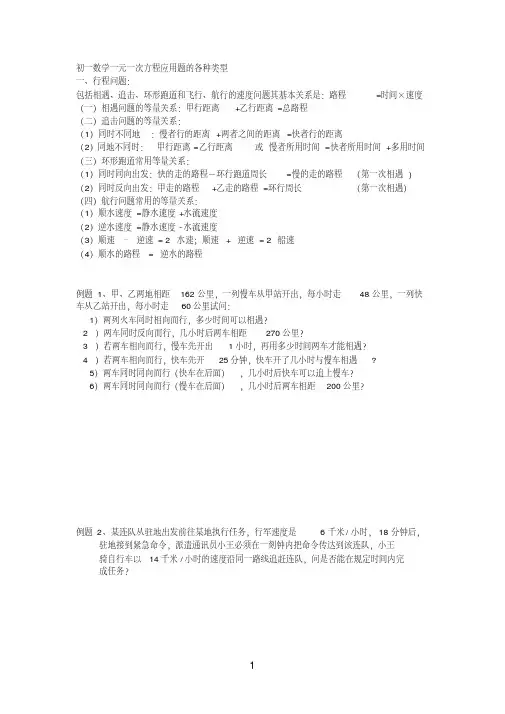初一数学一元一次方程应用题的各种类型