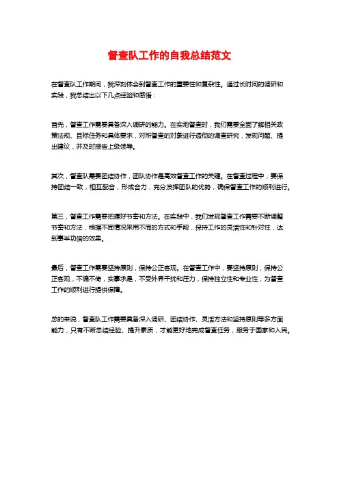 督查队工作的自我总结范文