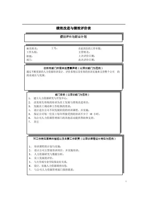 员工绩效改进计划与绩效评估表格