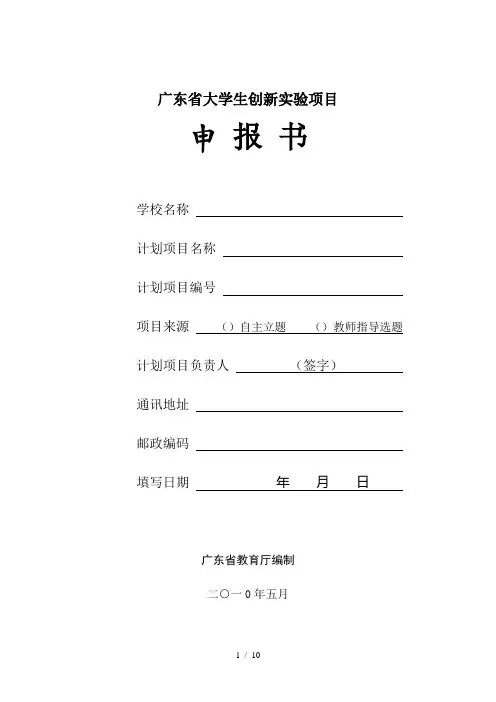 创新项目申报书格式