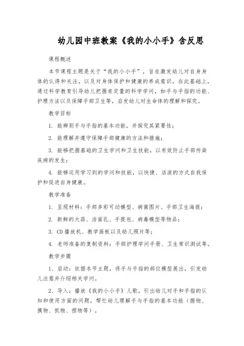 幼儿园中班教案《我的小小手》含反思