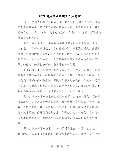 2024电力公司农电工个人总结(2篇)