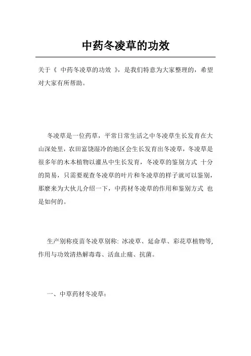 中药冬凌草的功效