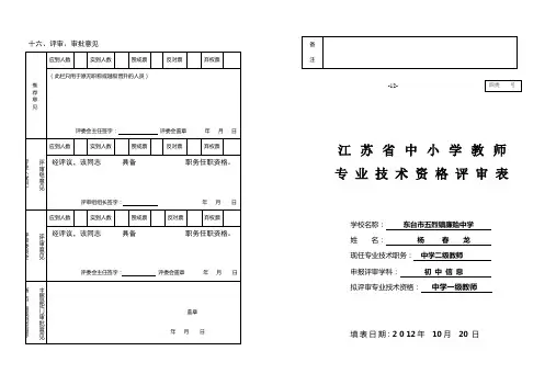 专业技术资格评审申请表