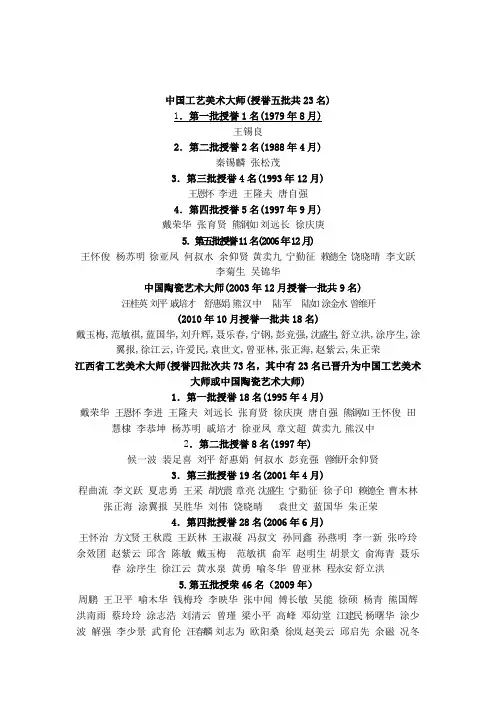 景德镇陶瓷工艺美术大师名录全