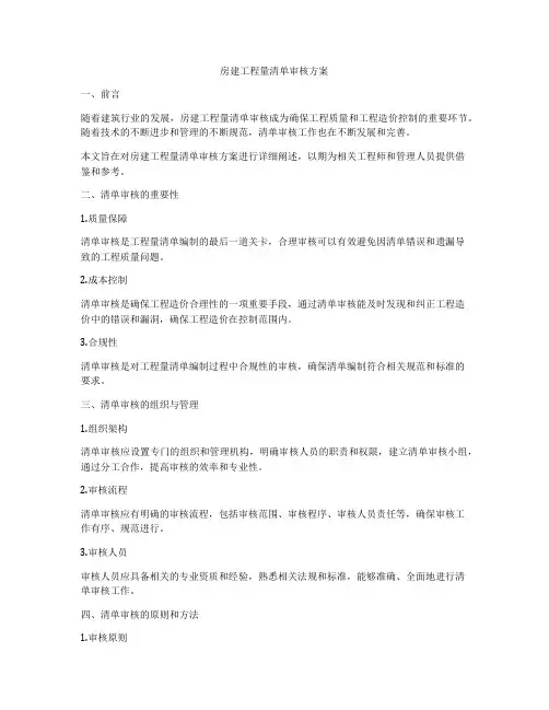 房建工程量清单审核方案