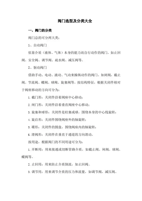 阀门选型及分类大全