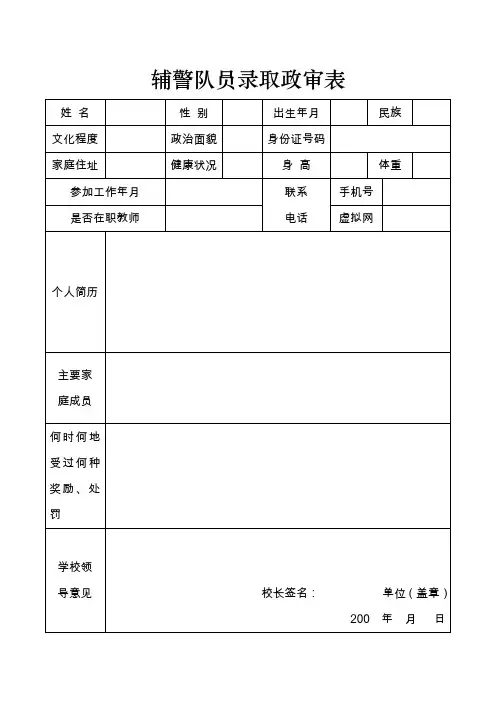 辅警队员录取政审表