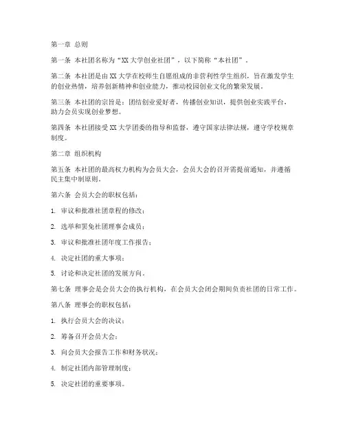 创业社团章程模板