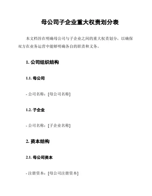 母公司子企业重大权责划分表