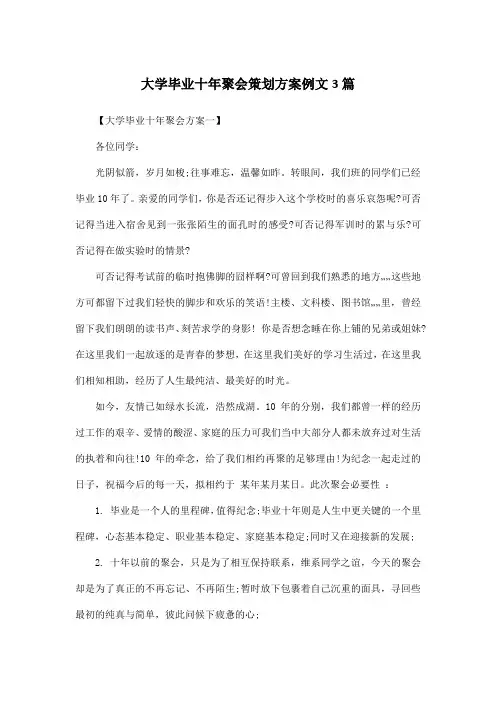 大学毕业十年聚会策划方案例文3篇