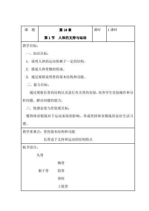 人体的支持与运动学案