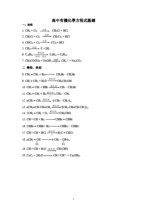 高中有机化学常用反应方程式和相关知识点总结)
