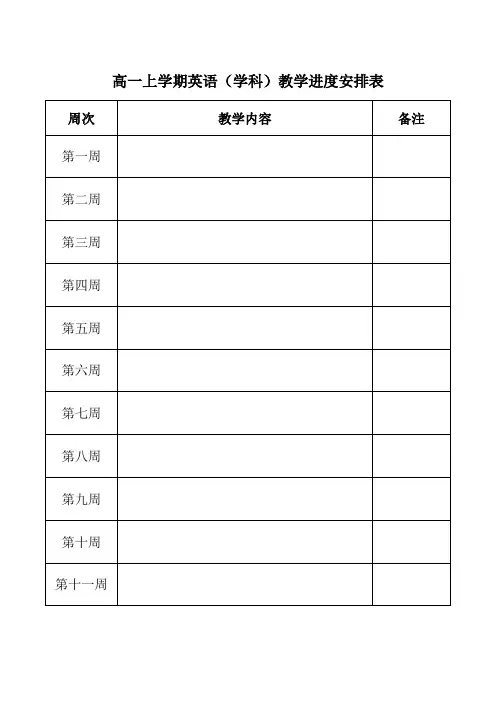 英语  高中三年教学进度安排表