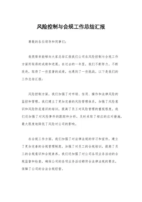 风险控制与合规工作总结汇报
