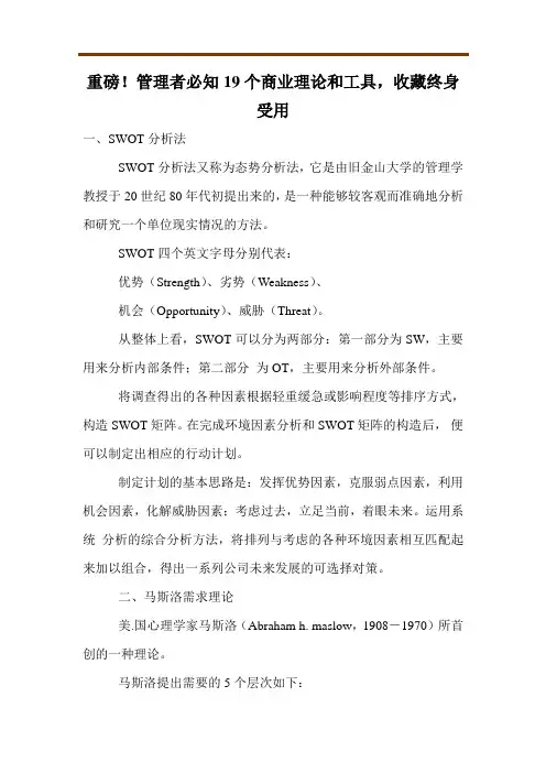 重磅!管理者必知19个商业理论和工具,收藏终身受用