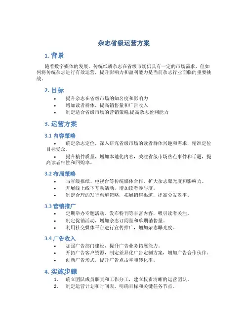 杂志省级运营方案
