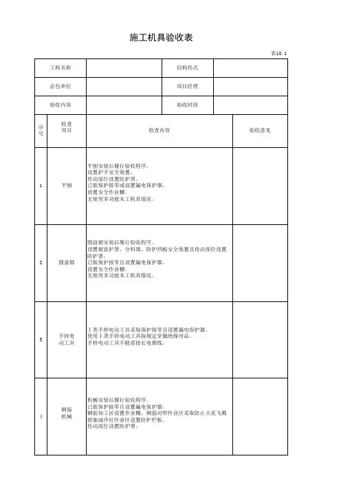 施工机具验收表参考模板范本