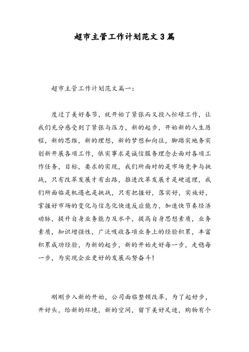 超市主管工作计划范文3篇