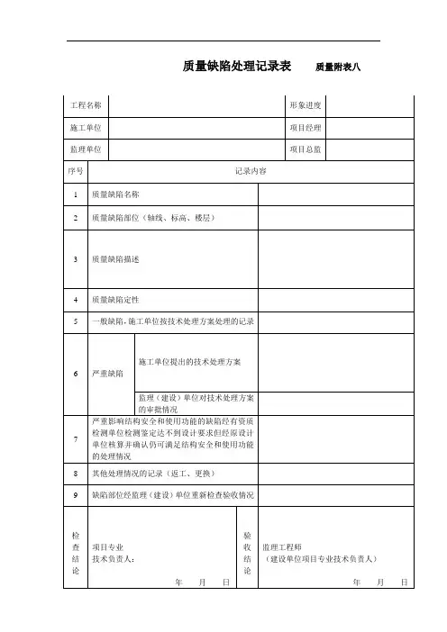 最新质量缺陷处理记录表