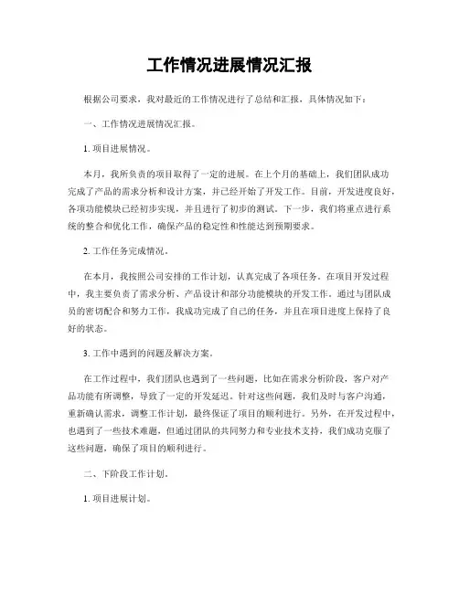 工作情况进展情况汇报