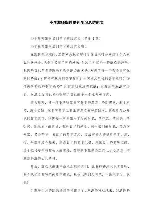 小学教师跟岗培训学习总结范文