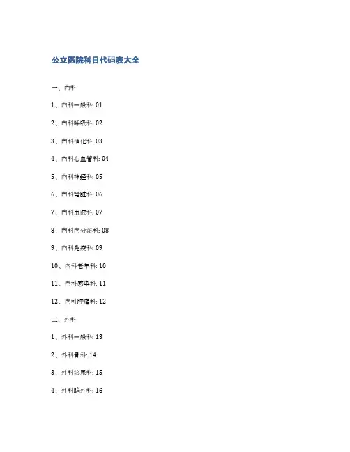 公立医院科目代码表大全