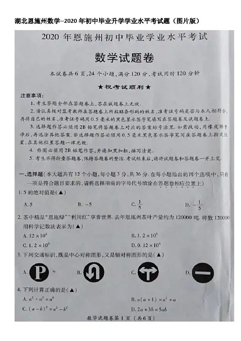 湖北恩施州2020年中考数学试题(图片版)