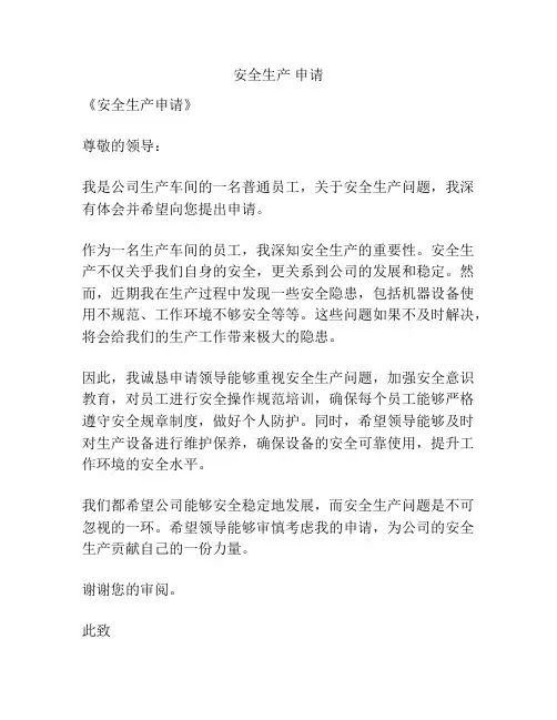 安全生产 申请