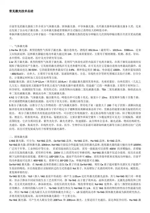 各功率激光的特点