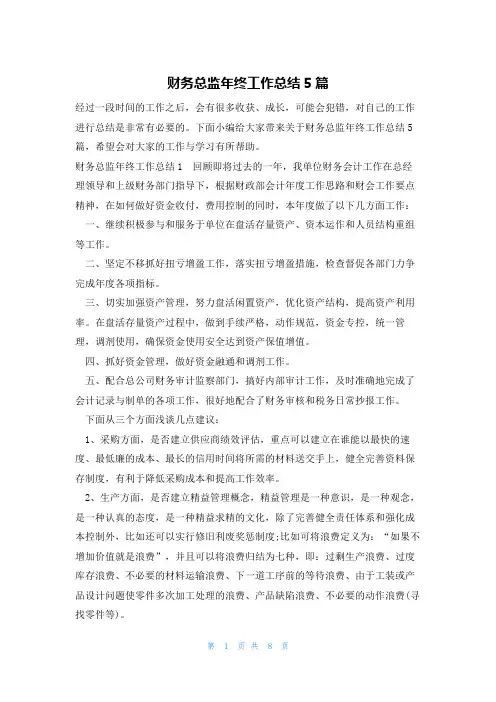 财务总监年终工作总结5篇