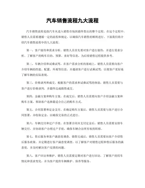 汽车销售流程九大流程