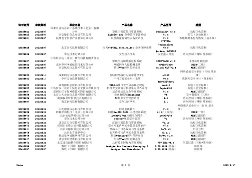 计算机信息系统安全专用产品销售许可证目录(2010年5月)