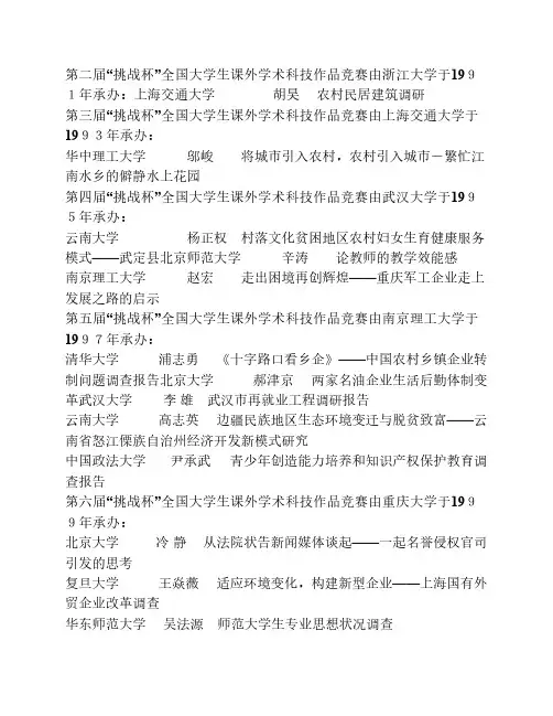 挑战杯历届获奖作品
