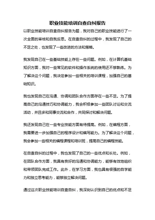 职业技能培训自查自纠报告