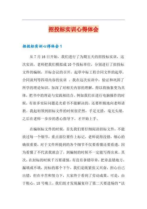 招投标实训心得体会