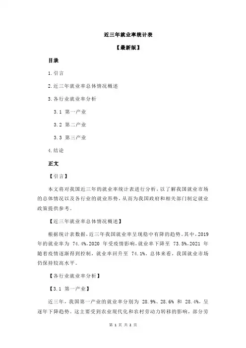 近三年就业率统计表
