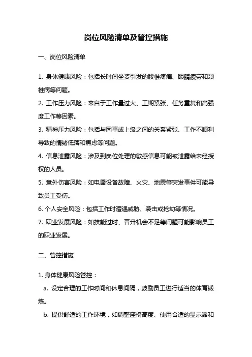 岗位风险清单及管控措施